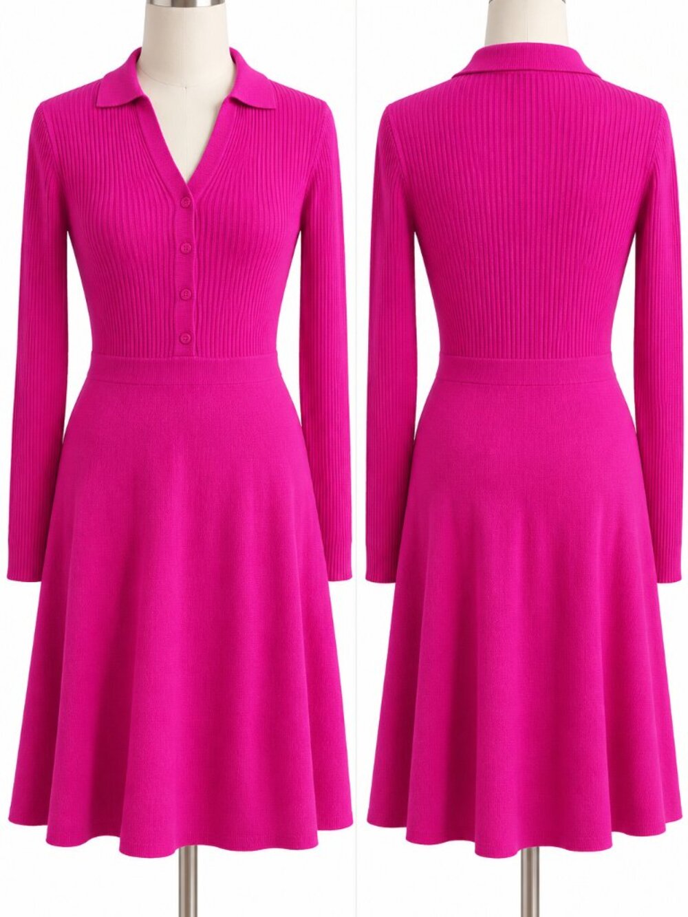 Talbots Merino Wool Fit & Flare Sweater Dress – Festive Fuchsia Size 8 NWT